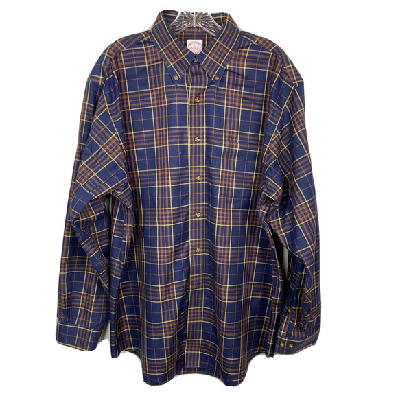 Brooks Brothers Other - Brooks‎ Brothers Shirts Mens Sz L Navy Blue Beige Plaid Cotton Button Down